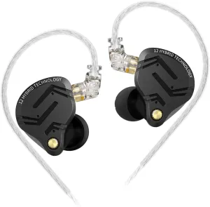 KZ ZS12 PRO X in Ear Monitor IEM Headphones,1DD 5BA Hybrid Wired Gaming Earbuds,KZ in Ear Monitor Gaming Earbuds Earphones with 2PIN Cable for Audiophile (Dark Black, NO Microphone)