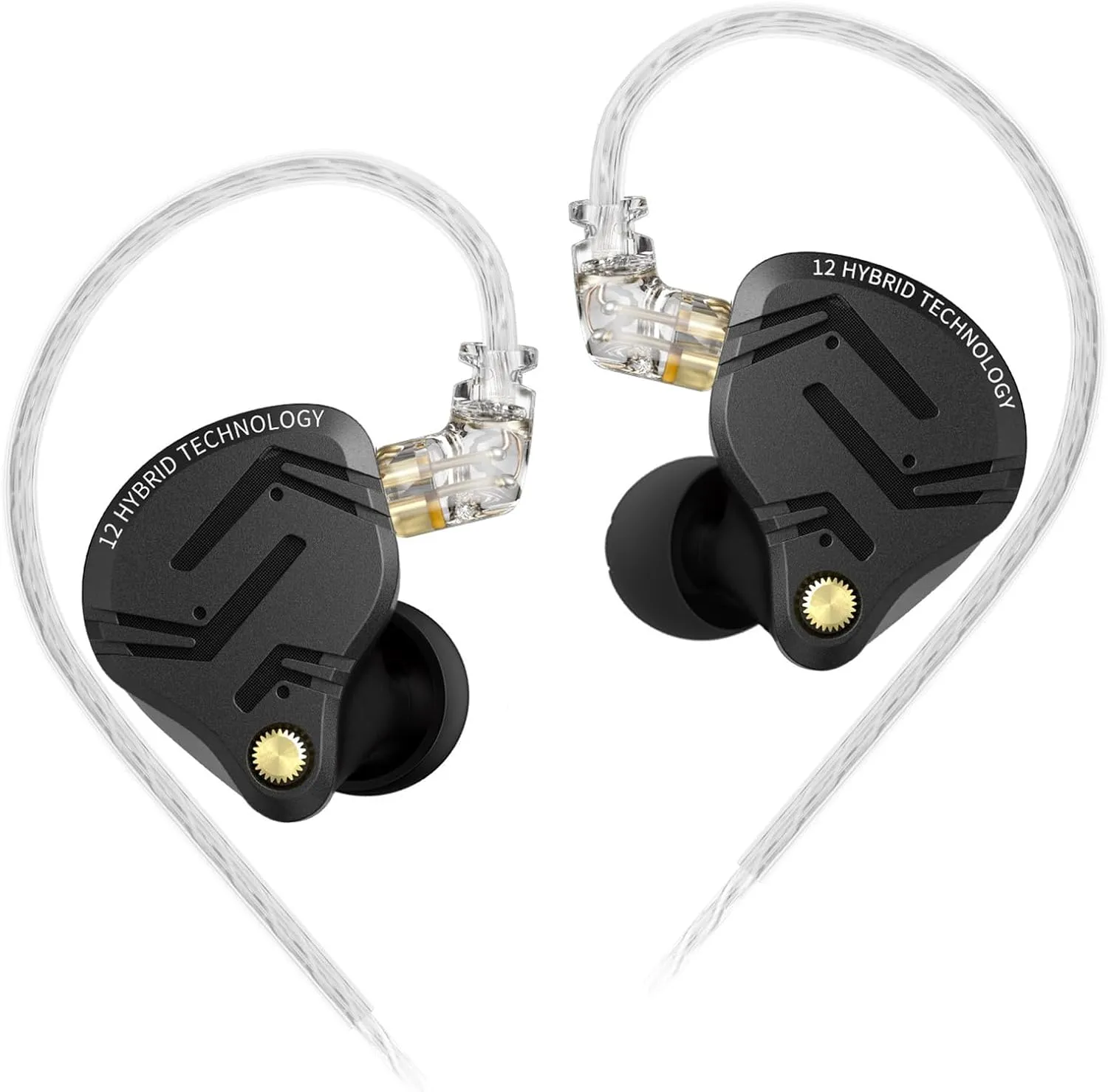 KZ ZS12 PRO X in Ear Monitor IEM Headphones,1DD 5BA Hybrid Wired Gaming Earbuds,KZ in Ear Monitor Gaming Earbuds Earphones with 2PIN Cable for Audiophile (Dark Black, NO Microphone)