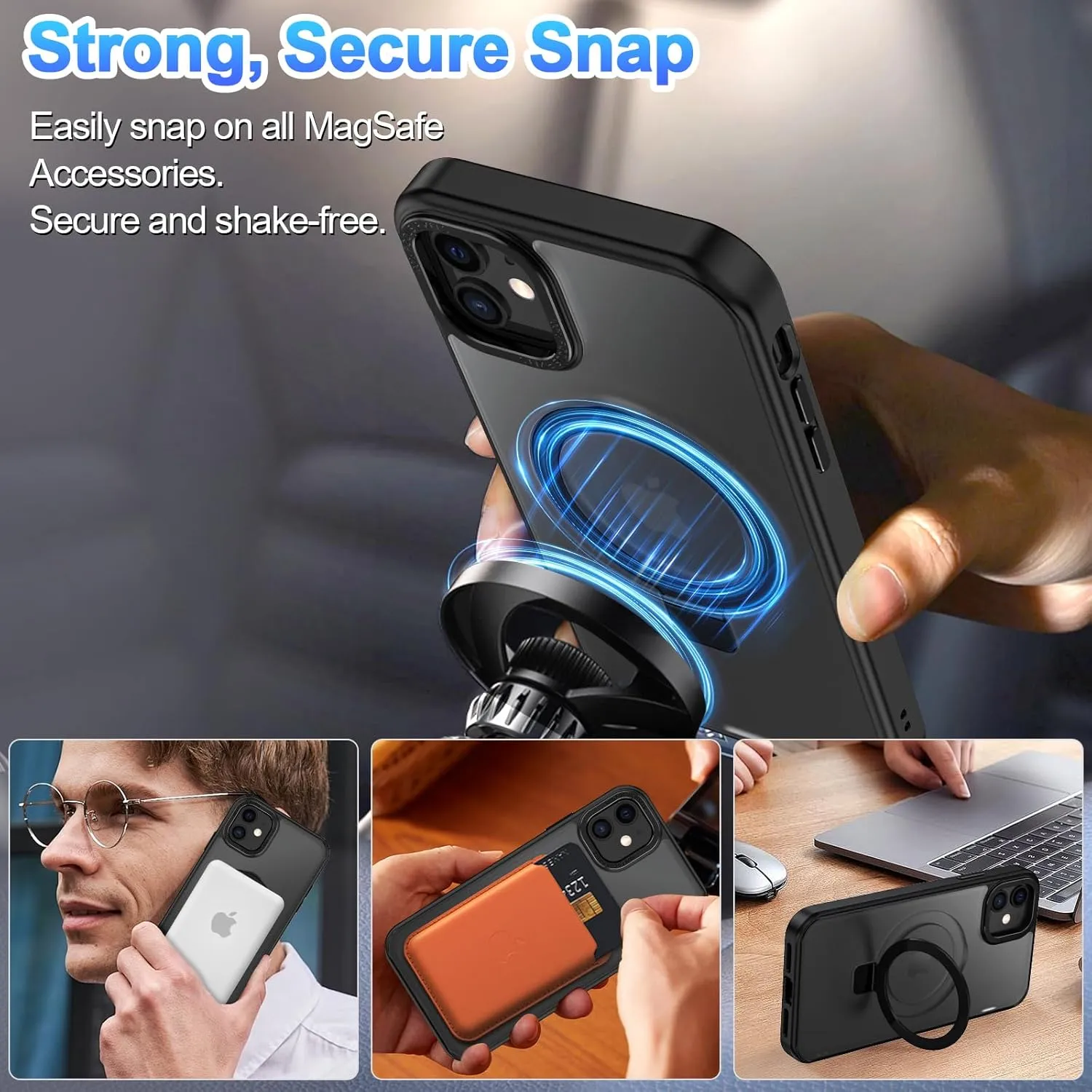 Lamcase for iPhone 12 Case/iPhone 12 Pro Case,with Magnetic Invisible Stand [Military Drop Protection] [Compatible with MagSafe] Shockproof Slim Translucent Anti-Slip with 2 Screen Protector,Black