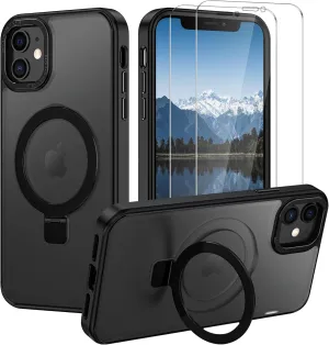 Lamcase for iPhone 12 Case/iPhone 12 Pro Case,with Magnetic Invisible Stand [Military Drop Protection] [Compatible with MagSafe] Shockproof Slim Translucent Anti-Slip with 2 Screen Protector,Black