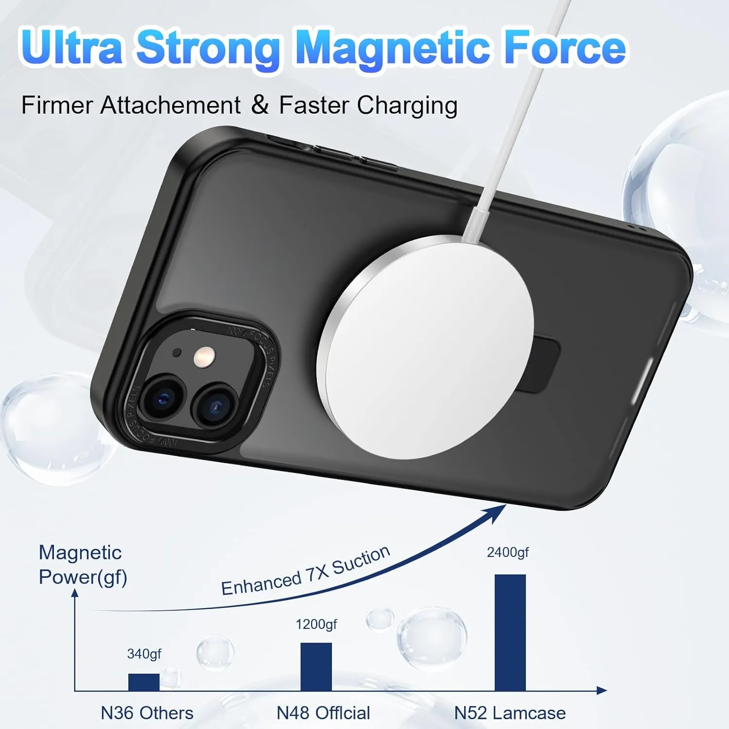 Lamcase for iPhone 12 Case/iPhone 12 Pro Case,with Magnetic Invisible Stand [Military Drop Protection] [Compatible with MagSafe] Shockproof Slim Translucent Anti-Slip with 2 Screen Protector,Black