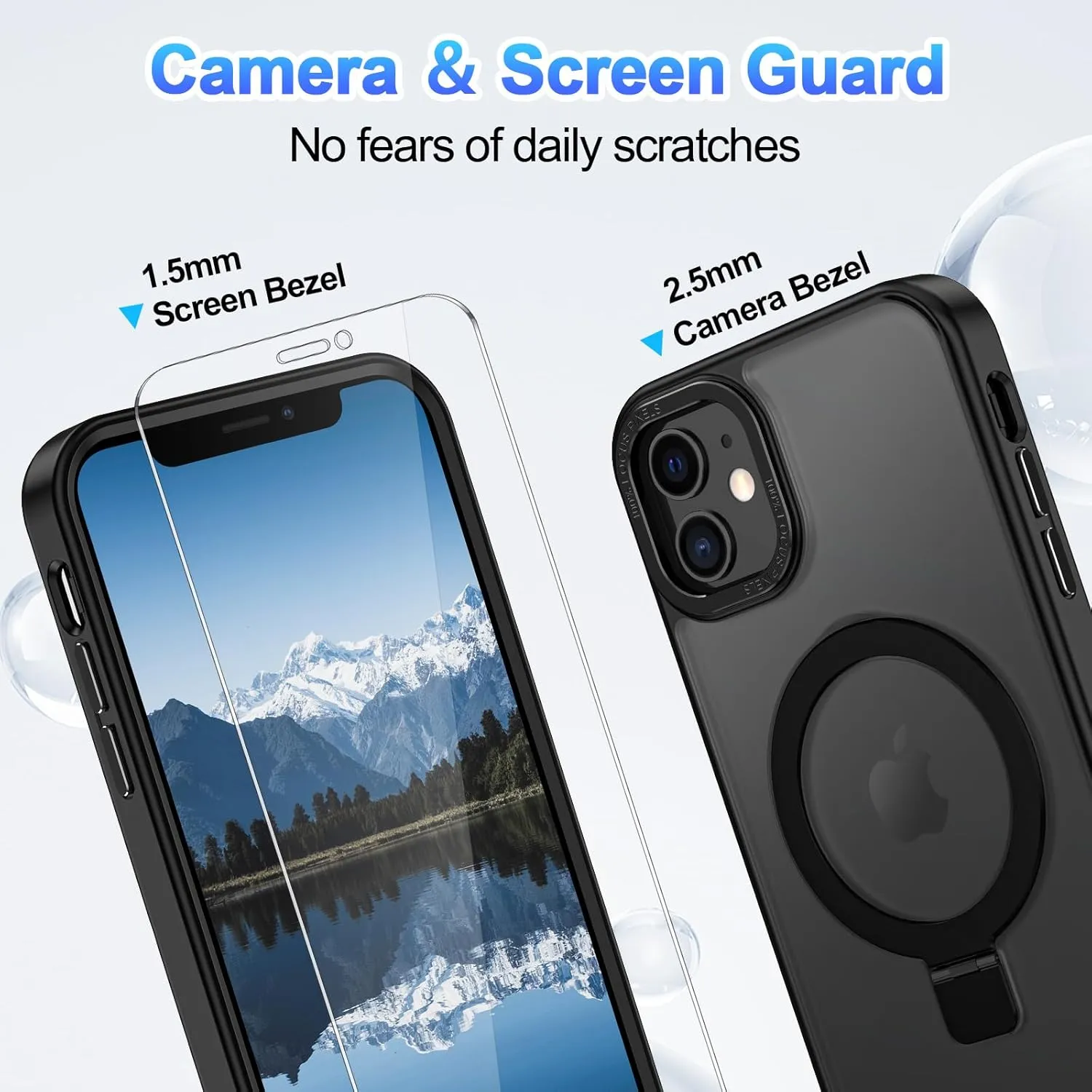 Lamcase for iPhone 12 Case/iPhone 12 Pro Case,with Magnetic Invisible Stand [Military Drop Protection] [Compatible with MagSafe] Shockproof Slim Translucent Anti-Slip with 2 Screen Protector,Black