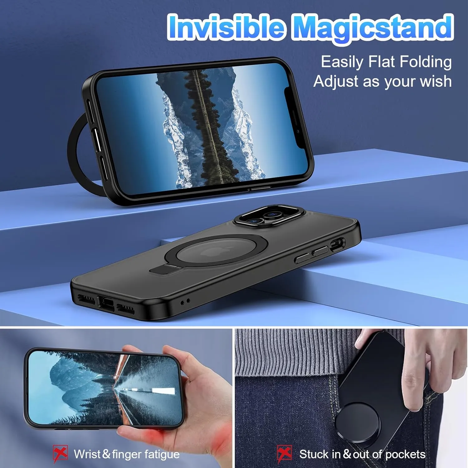 Lamcase for iPhone 12 Case/iPhone 12 Pro Case,with Magnetic Invisible Stand [Military Drop Protection] [Compatible with MagSafe] Shockproof Slim Translucent Anti-Slip with 2 Screen Protector,Black