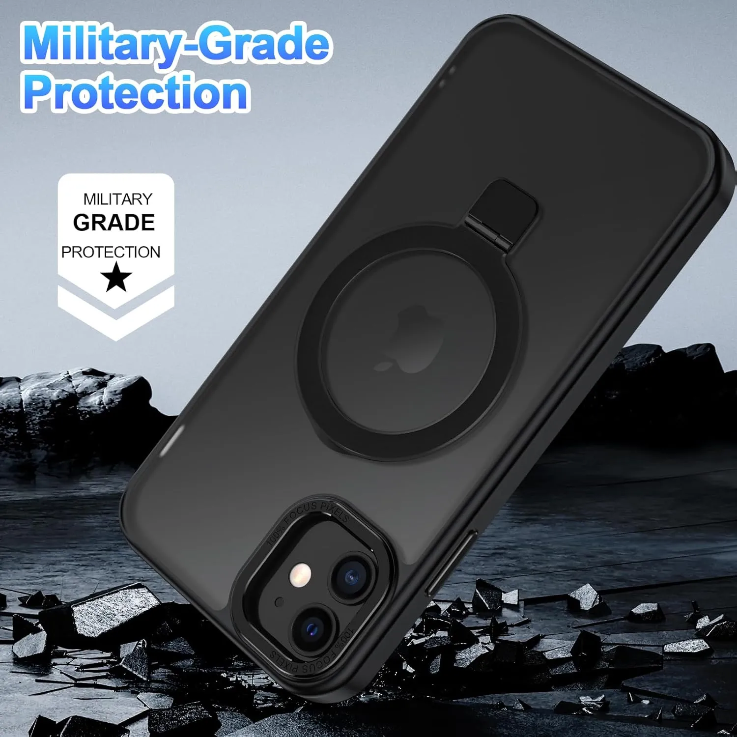Lamcase for iPhone 12 Case/iPhone 12 Pro Case,with Magnetic Invisible Stand [Military Drop Protection] [Compatible with MagSafe] Shockproof Slim Translucent Anti-Slip with 2 Screen Protector,Black