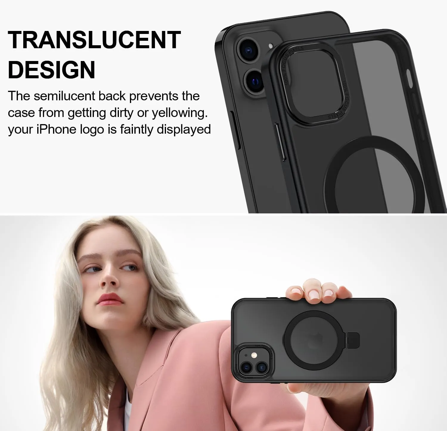 Lamcase for iPhone 12 Case/iPhone 12 Pro Case,with Magnetic Invisible Stand [Military Drop Protection] [Compatible with MagSafe] Shockproof Slim Translucent Anti-Slip with 2 Screen Protector,Black