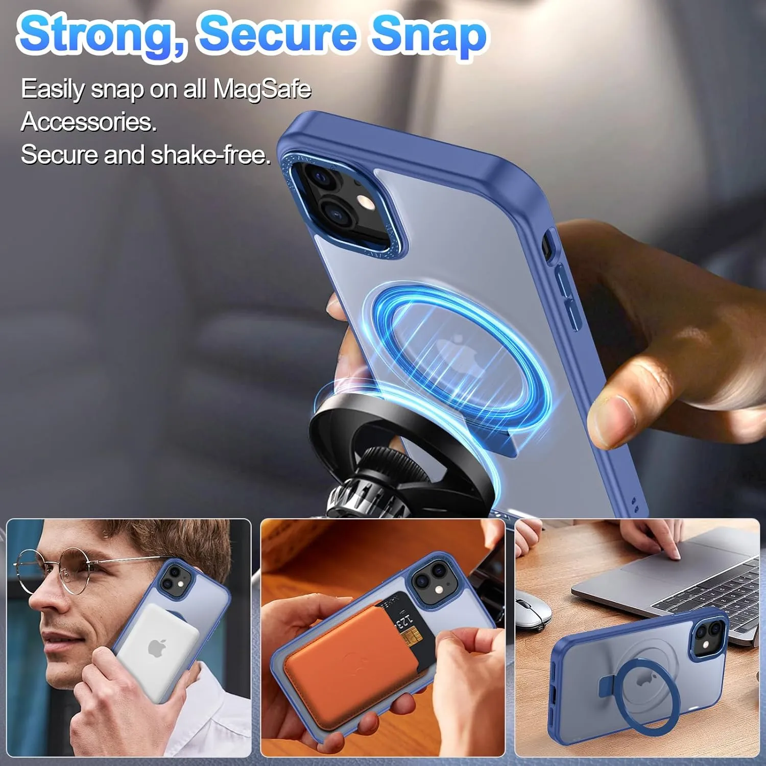 Lamcase for iPhone 12 Case/iPhone 12 Pro Case,with Magnetic Invisible Stand [Military Drop Protection] [Compatible with MagSafe] Shockproof Slim Translucent Anti-Slip with 2 Screen Protector,Blue