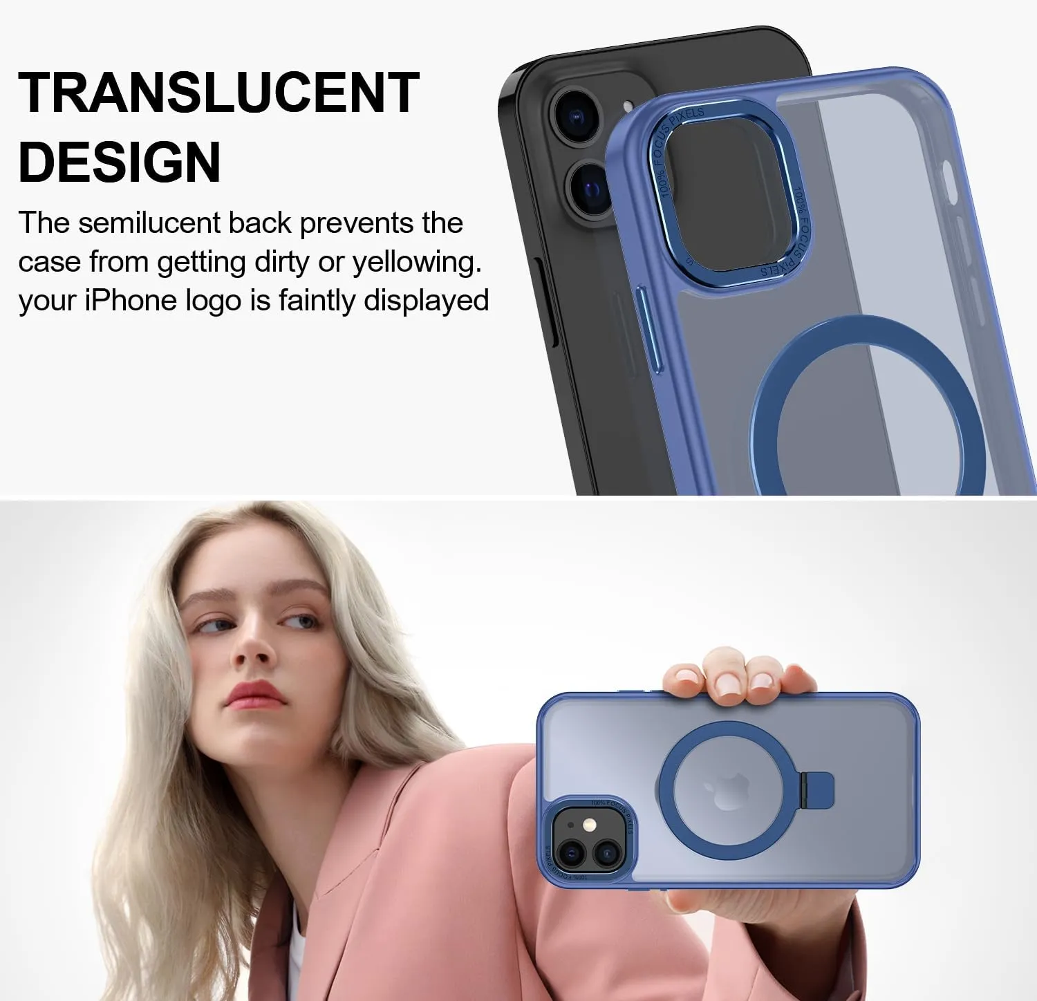 Lamcase for iPhone 12 Case/iPhone 12 Pro Case,with Magnetic Invisible Stand [Military Drop Protection] [Compatible with MagSafe] Shockproof Slim Translucent Anti-Slip with 2 Screen Protector,Blue