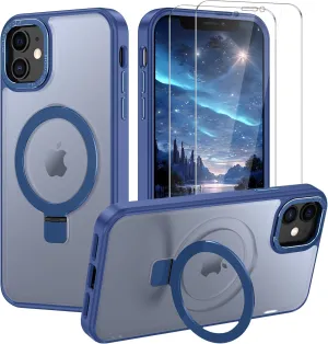 Lamcase for iPhone 12 Case/iPhone 12 Pro Case,with Magnetic Invisible Stand [Military Drop Protection] [Compatible with MagSafe] Shockproof Slim Translucent Anti-Slip with 2 Screen Protector,Blue
