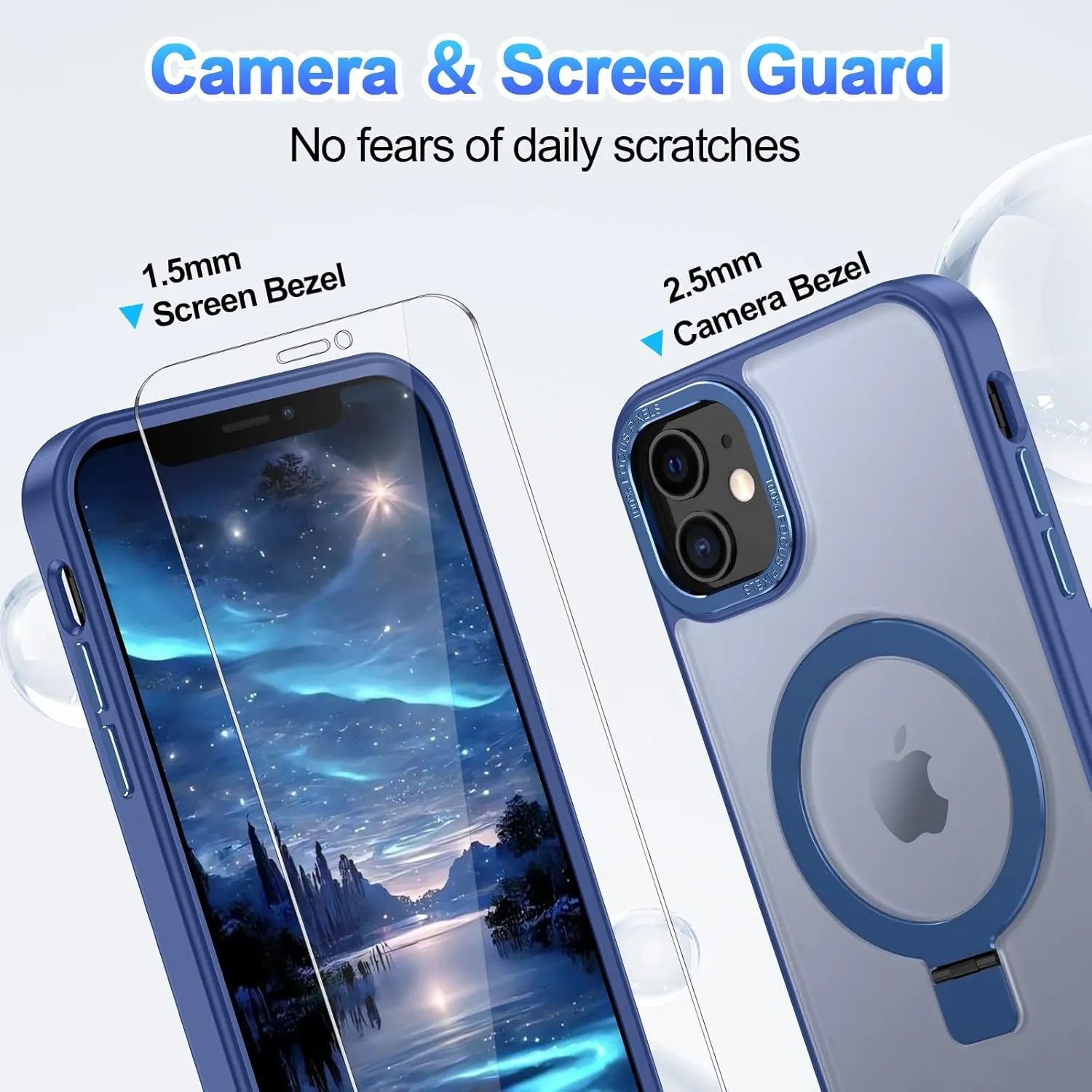 Lamcase for iPhone 12 Case/iPhone 12 Pro Case,with Magnetic Invisible Stand [Military Drop Protection] [Compatible with MagSafe] Shockproof Slim Translucent Anti-Slip with 2 Screen Protector,Blue