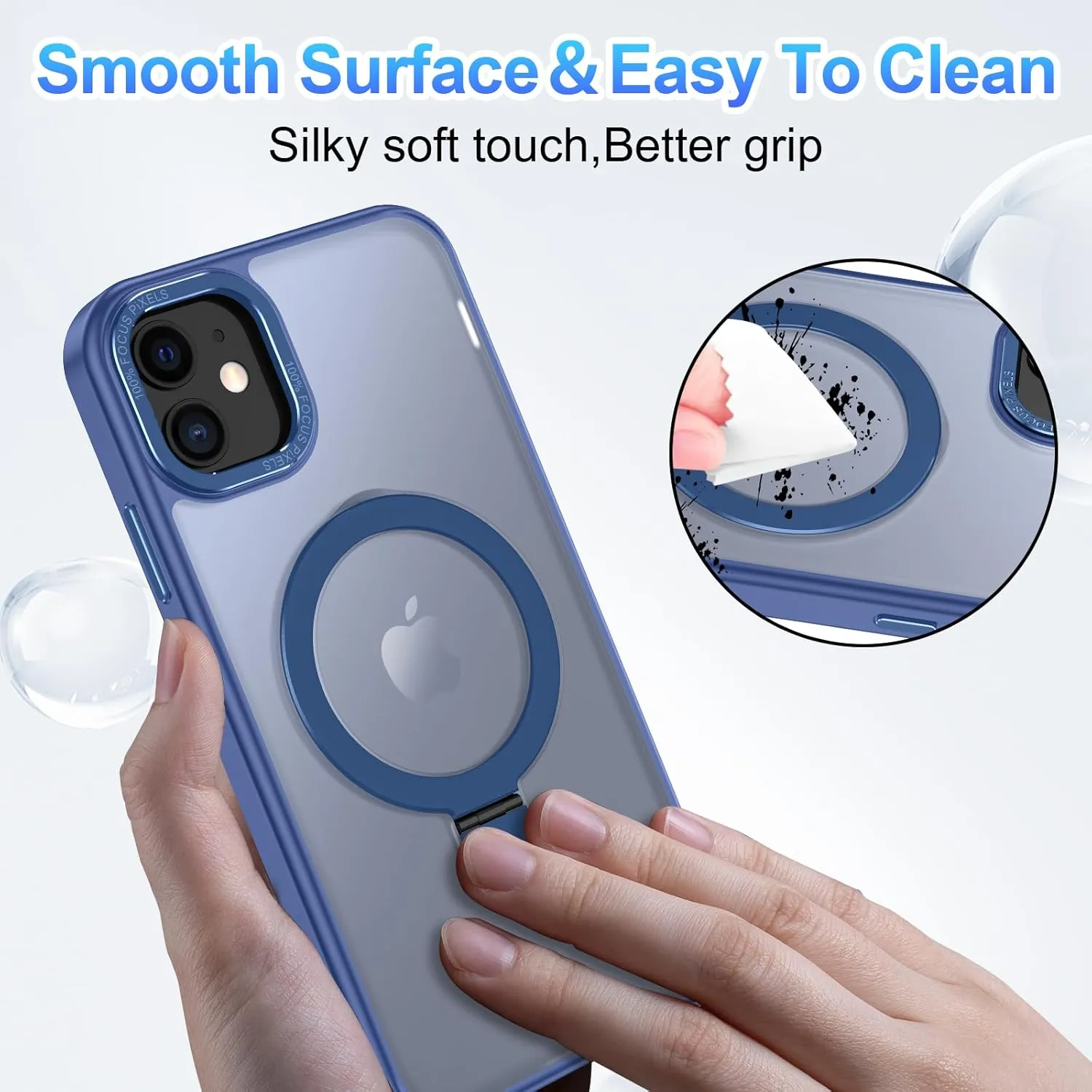 Lamcase for iPhone 12 Case/iPhone 12 Pro Case,with Magnetic Invisible Stand [Military Drop Protection] [Compatible with MagSafe] Shockproof Slim Translucent Anti-Slip with 2 Screen Protector,Blue