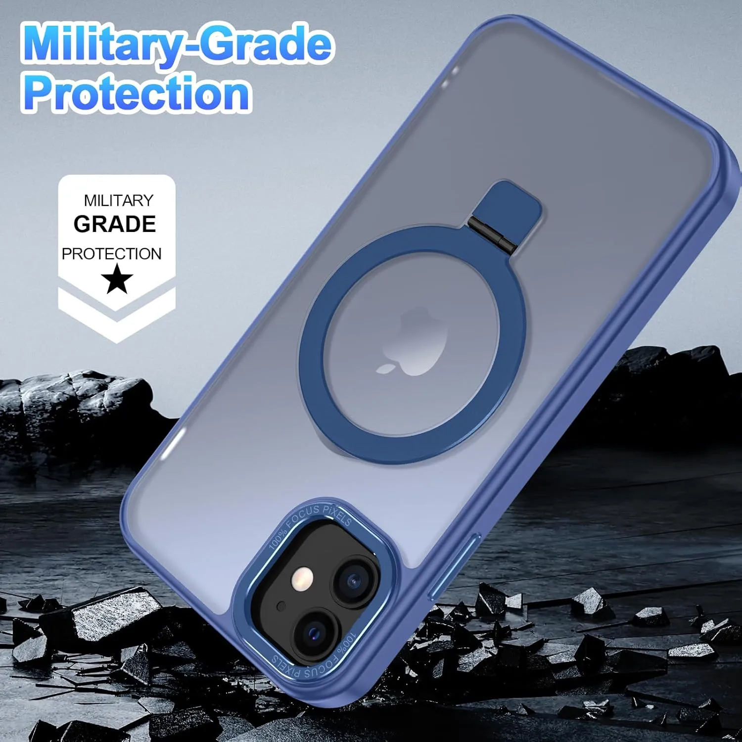 Lamcase for iPhone 12 Case/iPhone 12 Pro Case,with Magnetic Invisible Stand [Military Drop Protection] [Compatible with MagSafe] Shockproof Slim Translucent Anti-Slip with 2 Screen Protector,Blue