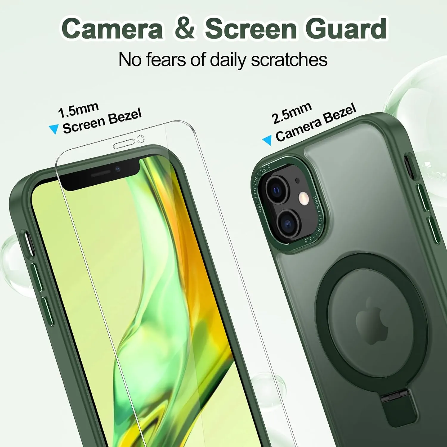 Lamcase for iPhone 12 Case/iPhone 12 Pro Case,with Magnetic Invisible Stand [Military Drop Protection] [Compatible with MagSafe] Shockproof Slim Translucent Anti-Slip with 2 Screen Protector,Green