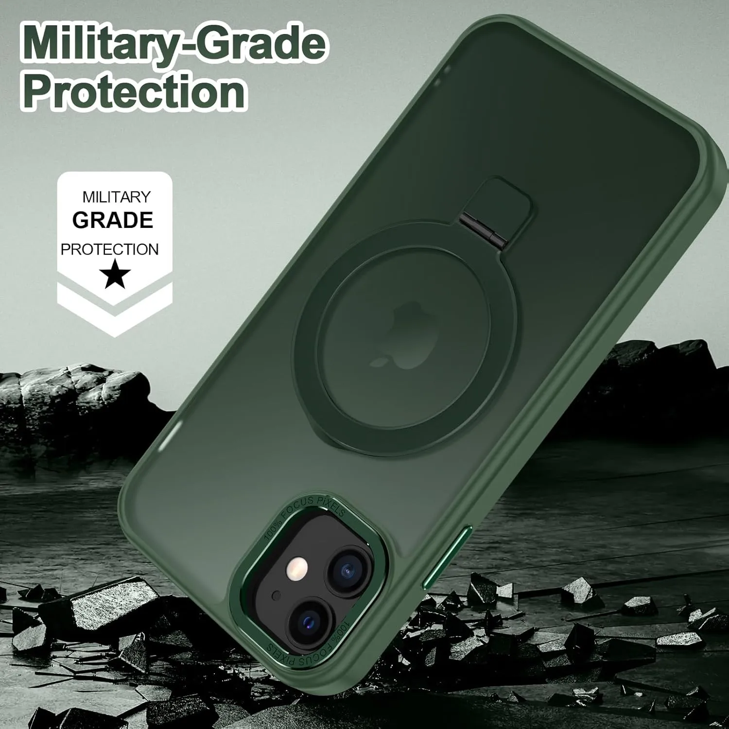 Lamcase for iPhone 12 Case/iPhone 12 Pro Case,with Magnetic Invisible Stand [Military Drop Protection] [Compatible with MagSafe] Shockproof Slim Translucent Anti-Slip with 2 Screen Protector,Green