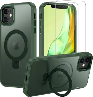 Lamcase for iPhone 12 Case/iPhone 12 Pro Case,with Magnetic Invisible Stand [Military Drop Protection] [Compatible with MagSafe] Shockproof Slim Translucent Anti-Slip with 2 Screen Protector,Green