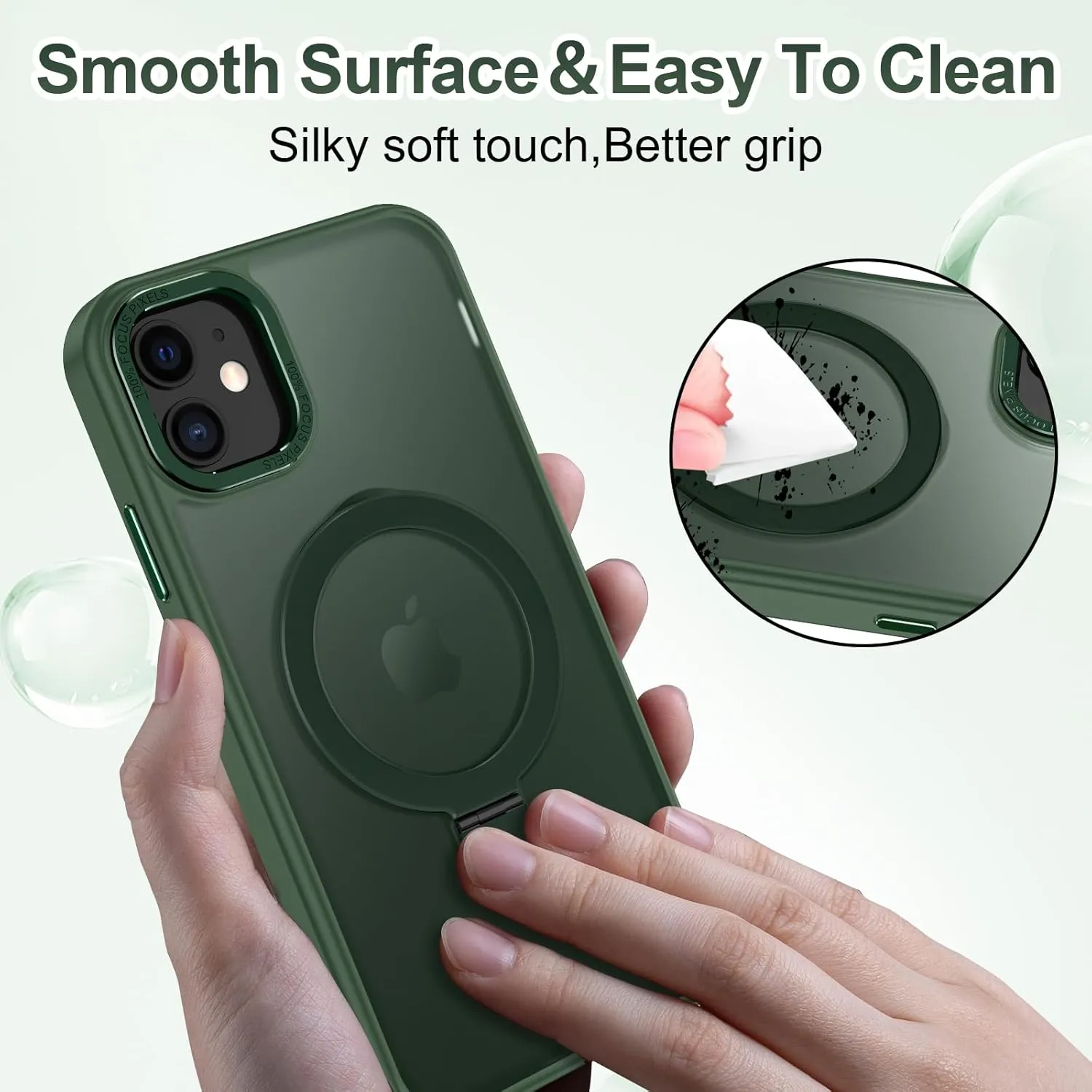 Lamcase for iPhone 12 Case/iPhone 12 Pro Case,with Magnetic Invisible Stand [Military Drop Protection] [Compatible with MagSafe] Shockproof Slim Translucent Anti-Slip with 2 Screen Protector,Green