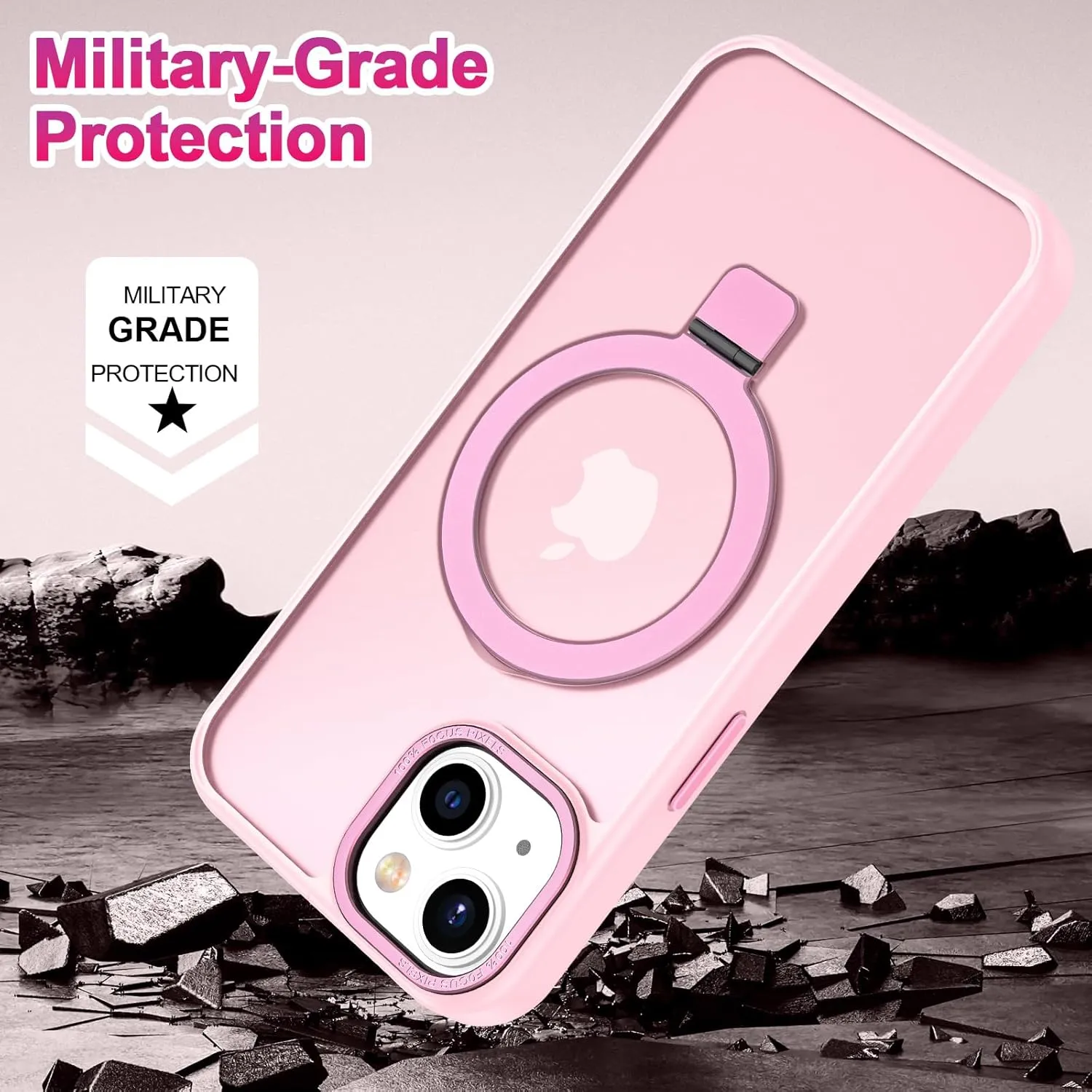 Lamcase for iPhone 13 Case/iPhone 14 Case,with Magnetic Invisible Stand [Military Drop Protection] [Compatible with MagSafe] Shockproof Slim Translucent Anti-Slip with 2 Screen Protector,Tender Pink