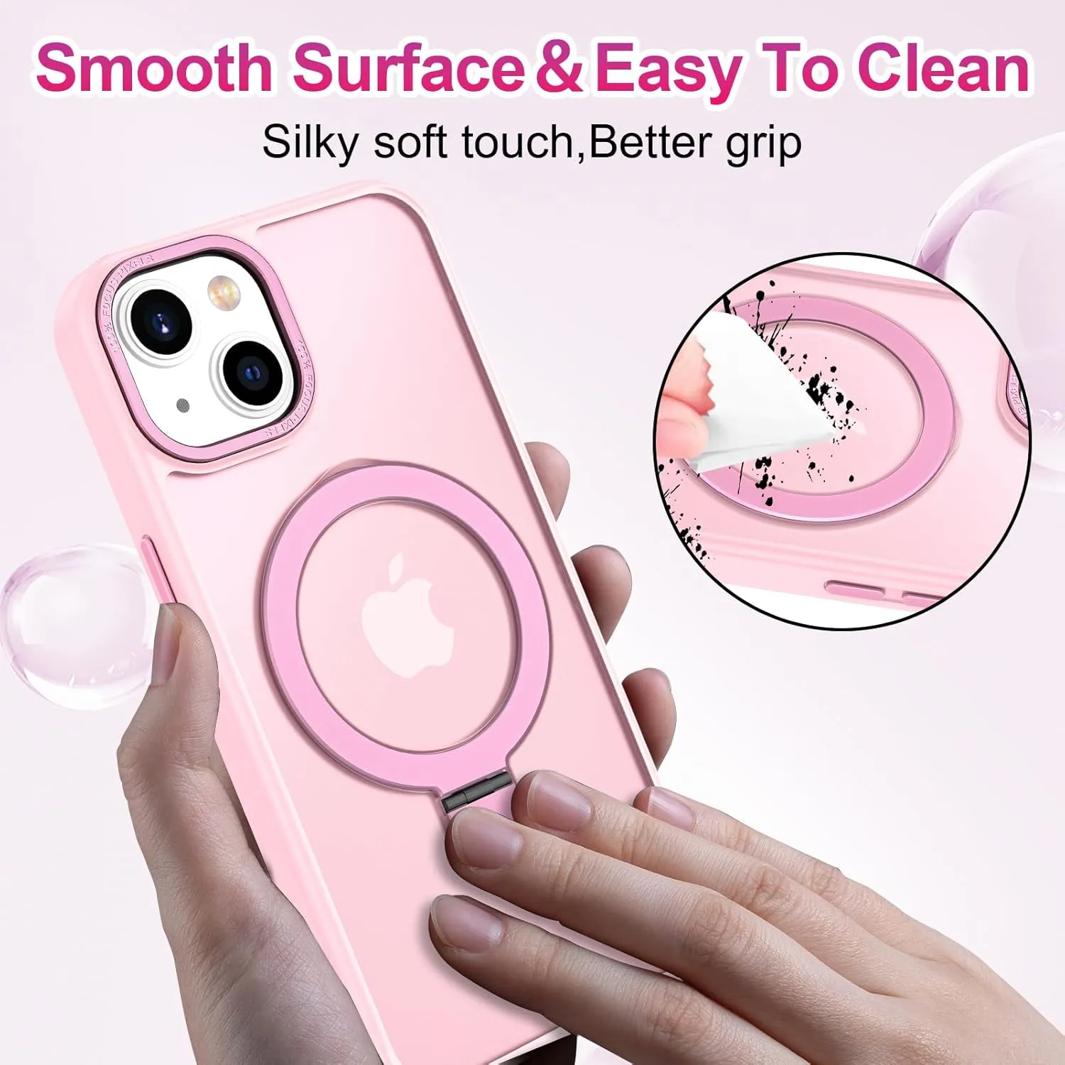 Lamcase for iPhone 13 Case/iPhone 14 Case,with Magnetic Invisible Stand [Military Drop Protection] [Compatible with MagSafe] Shockproof Slim Translucent Anti-Slip with 2 Screen Protector,Tender Pink
