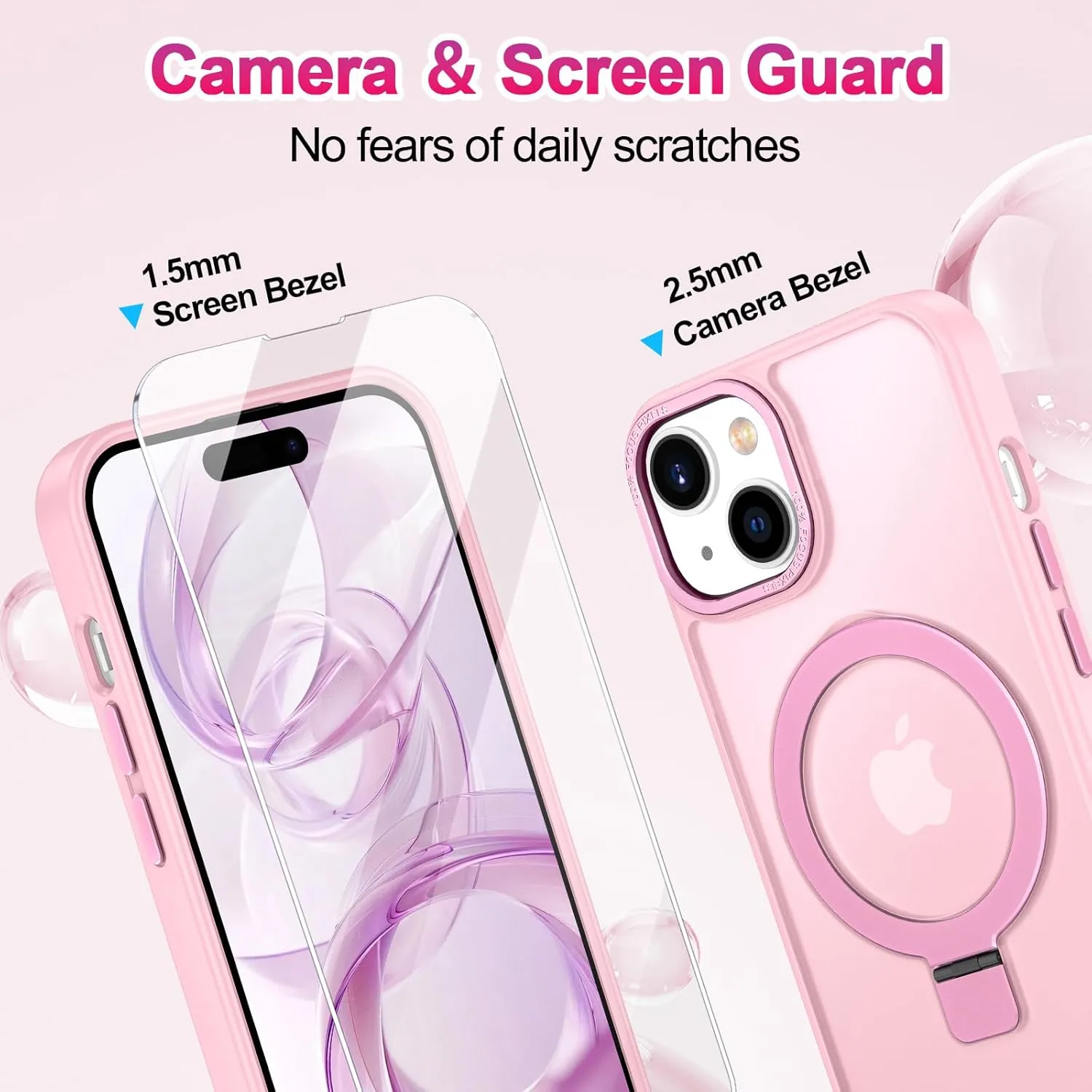 Lamcase for iPhone 13 Case/iPhone 14 Case,with Magnetic Invisible Stand [Military Drop Protection] [Compatible with MagSafe] Shockproof Slim Translucent Anti-Slip with 2 Screen Protector,Tender Pink