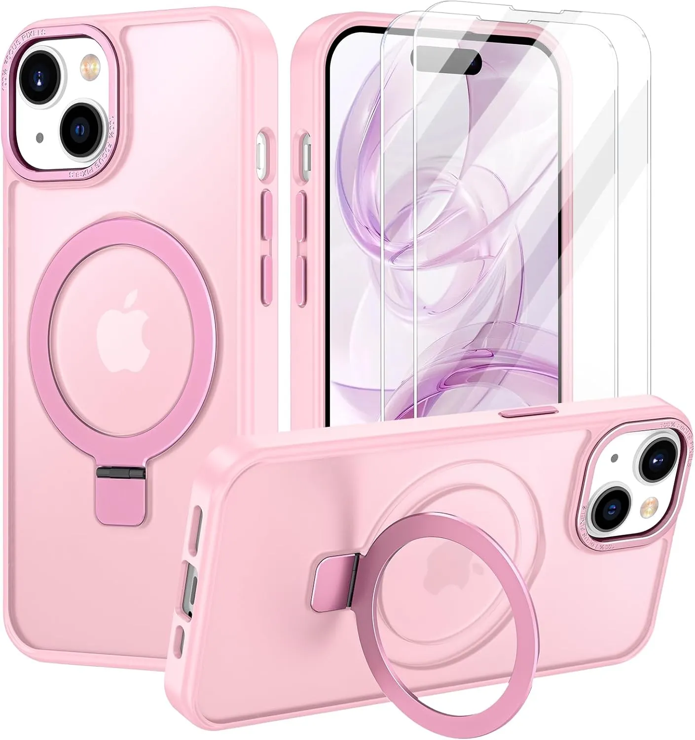 Lamcase for iPhone 13 Case/iPhone 14 Case,with Magnetic Invisible Stand [Military Drop Protection] [Compatible with MagSafe] Shockproof Slim Translucent Anti-Slip with 2 Screen Protector,Tender Pink