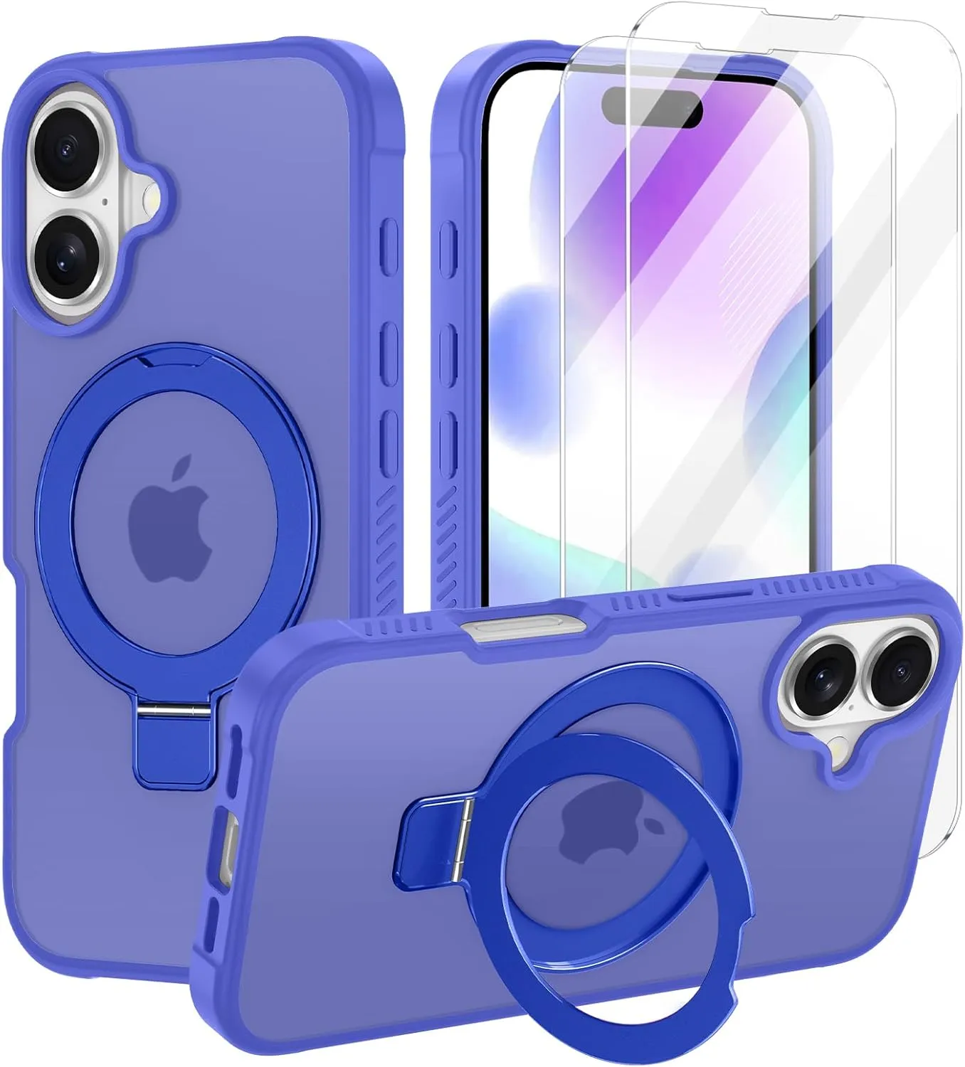 Lamcase for iPhone 16 Plus Case,with Magnetic Invisible Stand [Military Drop Protection] [Compatible with MagSafe] Shockproof Slim Translucent Anti-Slip with 2 Screen Protector,Deep Blue