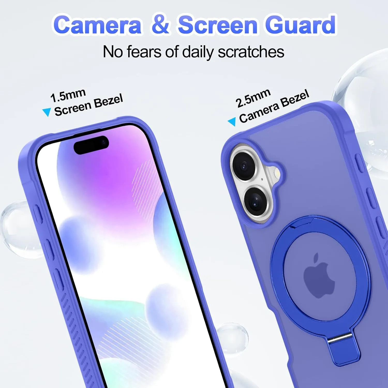 Lamcase for iPhone 16 Plus Case,with Magnetic Invisible Stand [Military Drop Protection] [Compatible with MagSafe] Shockproof Slim Translucent Anti-Slip with 2 Screen Protector,Deep Blue