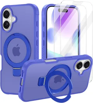 Lamcase for iPhone 16 Plus Case,with Magnetic Invisible Stand [Military Drop Protection] [Compatible with MagSafe] Shockproof Slim Translucent Anti-Slip with 2 Screen Protector,Deep Blue