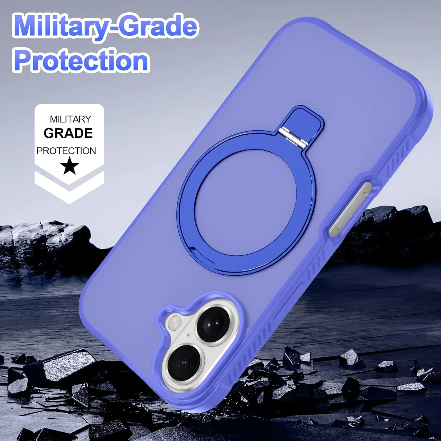 Lamcase for iPhone 16 Plus Case,with Magnetic Invisible Stand [Military Drop Protection] [Compatible with MagSafe] Shockproof Slim Translucent Anti-Slip with 2 Screen Protector,Deep Blue