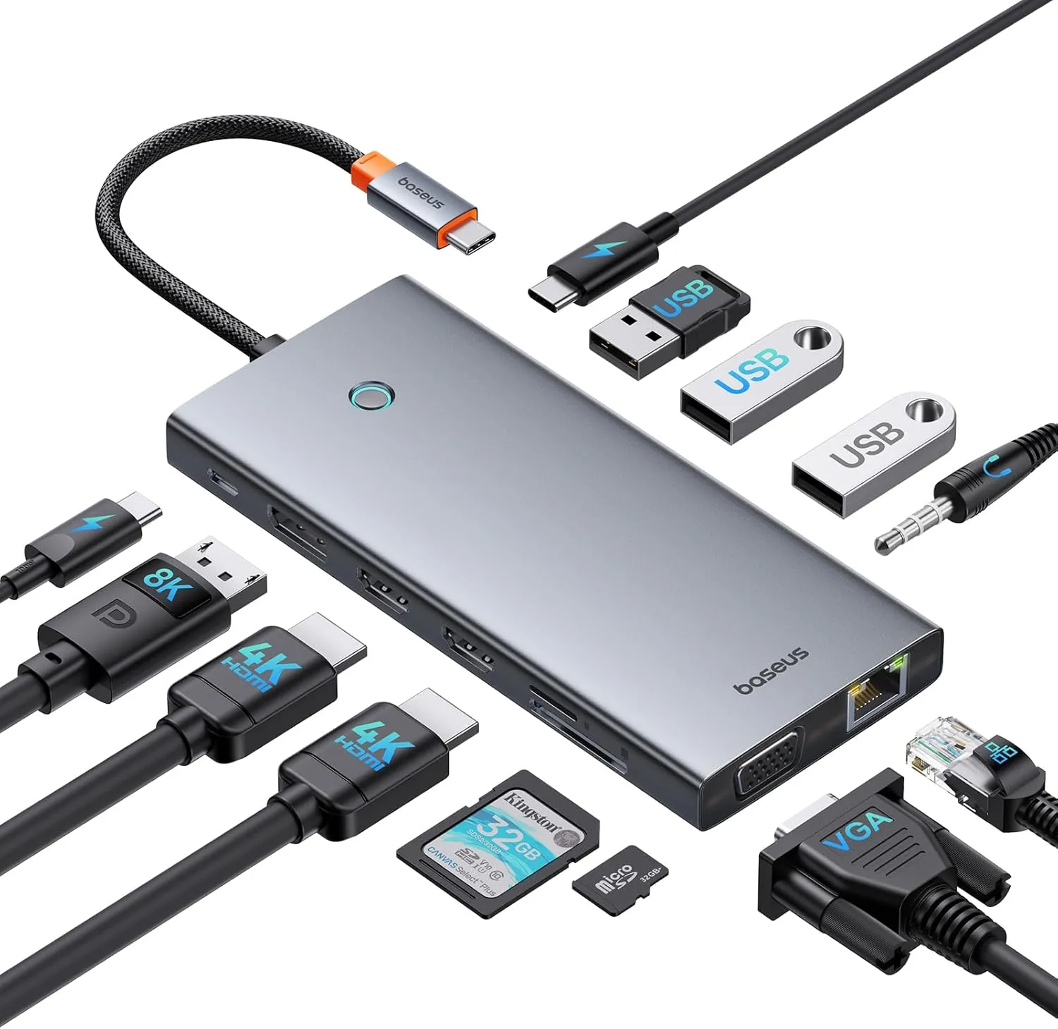 Laptop Docking Station, Baseus 13-in-1 USB C Docking Station Dual Monitor with 2 HDMI 4K@60Hz, DP 4K@120Hz, VGA, 10Gbps Data Transfer, PD 100W and Ethernet for Dell/HP/Lenovo/Surface Laptop