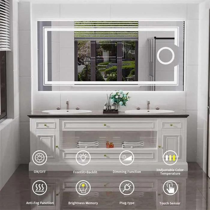 Large Backlit Bathroom Mirror With LED Lights