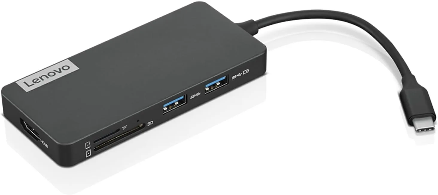 Lenovo  USB-C 7-in-1 Hub  Computer Networking Laptop Accessory  Laptop Docking Station - 4K via HDMI, 3 USB-A devices, 2 SD/TF Card Readers USB-C Power Pass Through