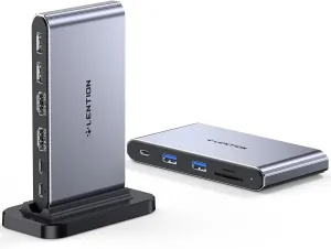 LENTION 10-in-1 Detachable USB C Laptop Docking Station with Dual 4K@60Hz HDMI, PD Charging, USB C, USB-A, SD/Micro Card Readers, 3.3ft Host Cable for Mac, MacBook, Windows use (D62