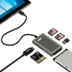LINKUP - Microsoft Surface GO Compatible Docking Station Hard Drive SDXC USB C Dock | 7-in-1 Expansion Hub | HDMI 4K SD/MicroSD USB-A 3.0 SATA SSD Compact Flash | Compatible with Original Power Plug