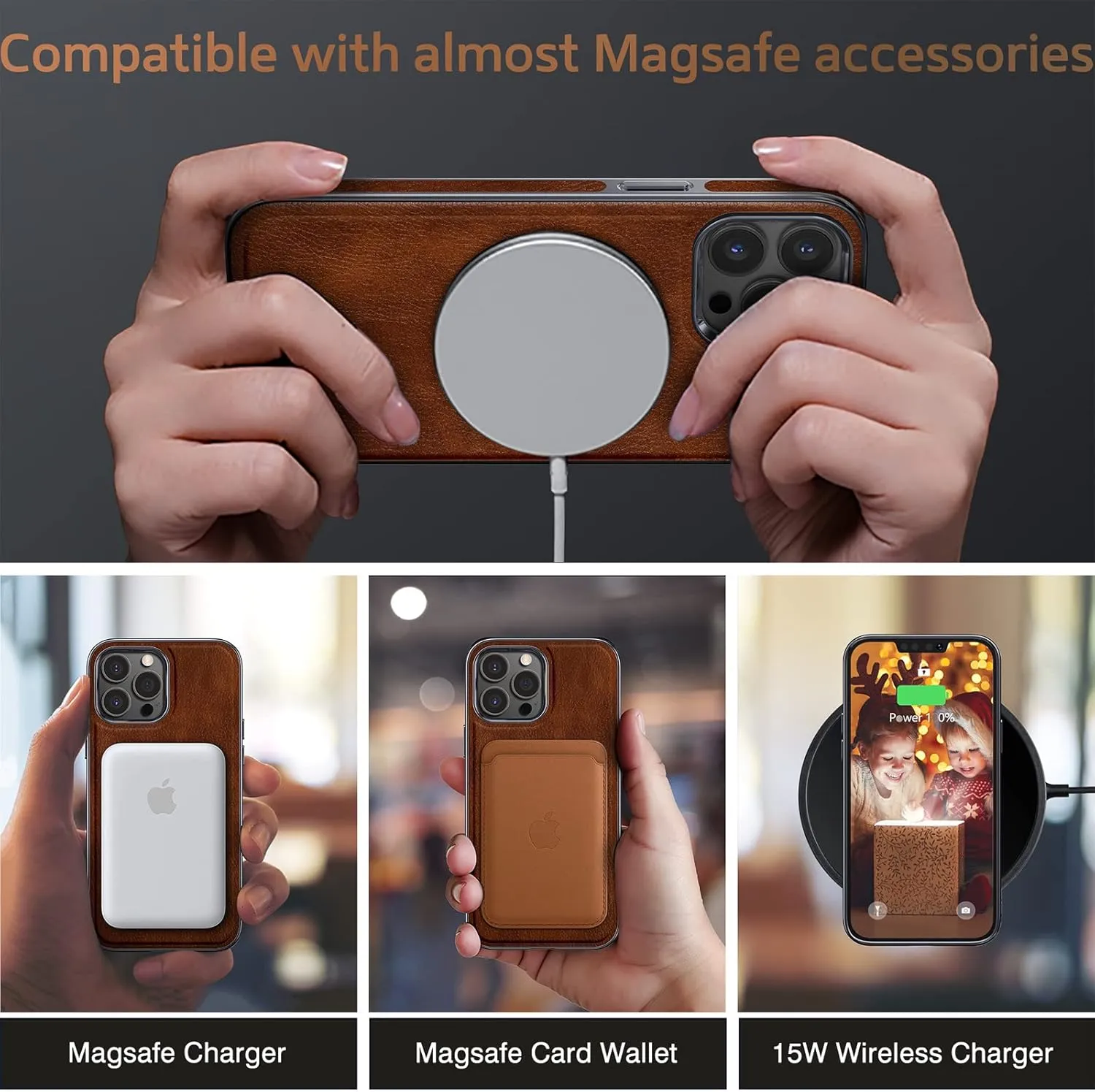 LOHASIC for iPhone 14 Pro Case, Compatible with MagSafe Premium PU Leather Luxury Business Protective Grip Magnetic Back Cover Men Women Cases for iPhone 14 Pro 6.1" - Dark Brown