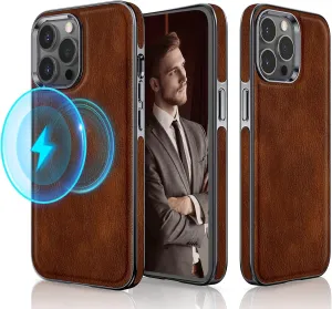 LOHASIC for iPhone 14 Pro Case, Compatible with MagSafe Premium PU Leather Luxury Business Protective Grip Magnetic Back Cover Men Women Cases for iPhone 14 Pro 6.1" - Dark Brown