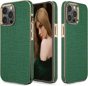 LOHASIC for iPhone 14 Pro Max Case, Fabric Pattern Business Classic Elegant Cover Shockproof Protective Men Women Durable Phone Cases Compatible with iPhone 14 Pro Max - Fabric Green