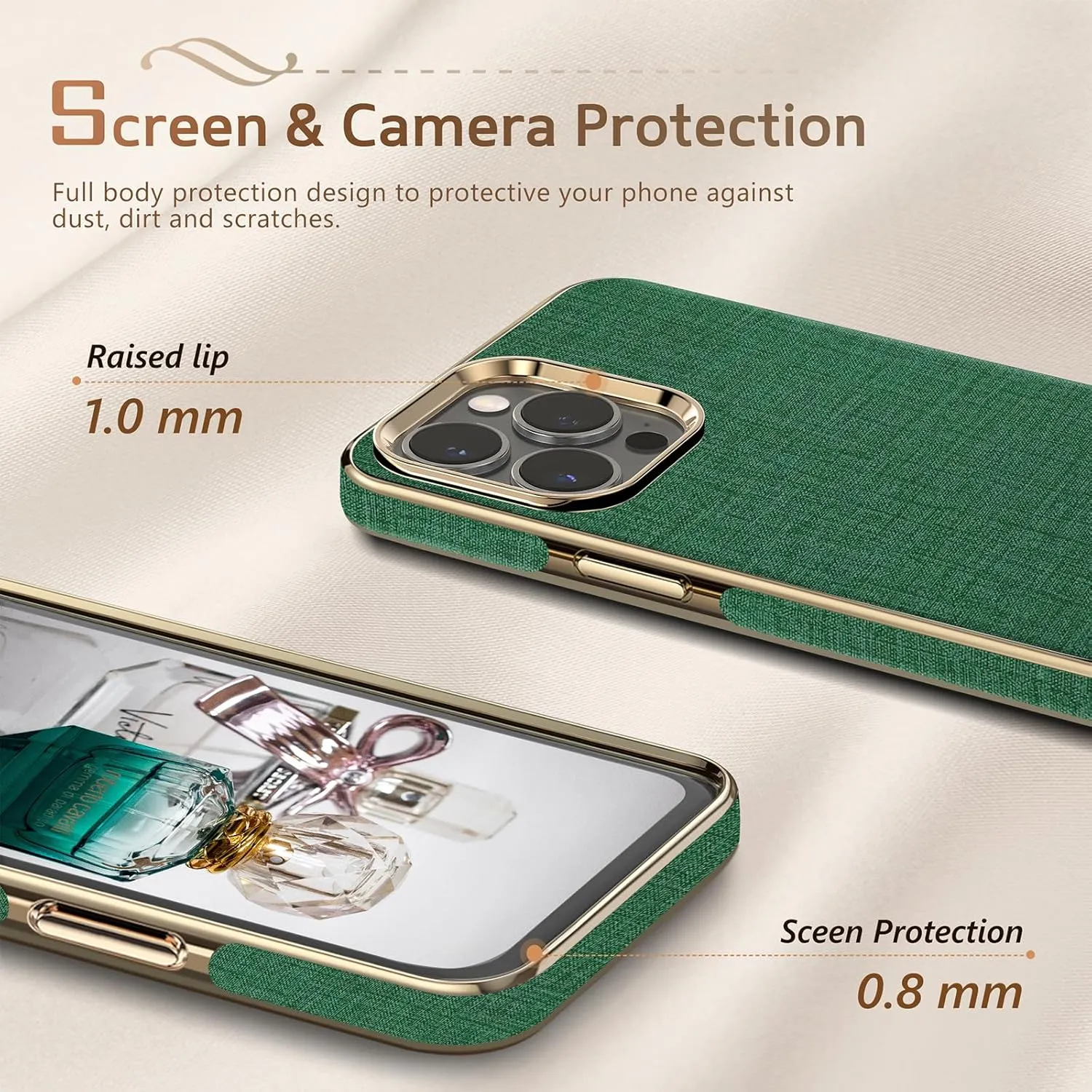 LOHASIC for iPhone 14 Pro Max Case, Fabric Pattern Business Classic Elegant Cover Shockproof Protective Men Women Durable Phone Cases Compatible with iPhone 14 Pro Max - Fabric Green