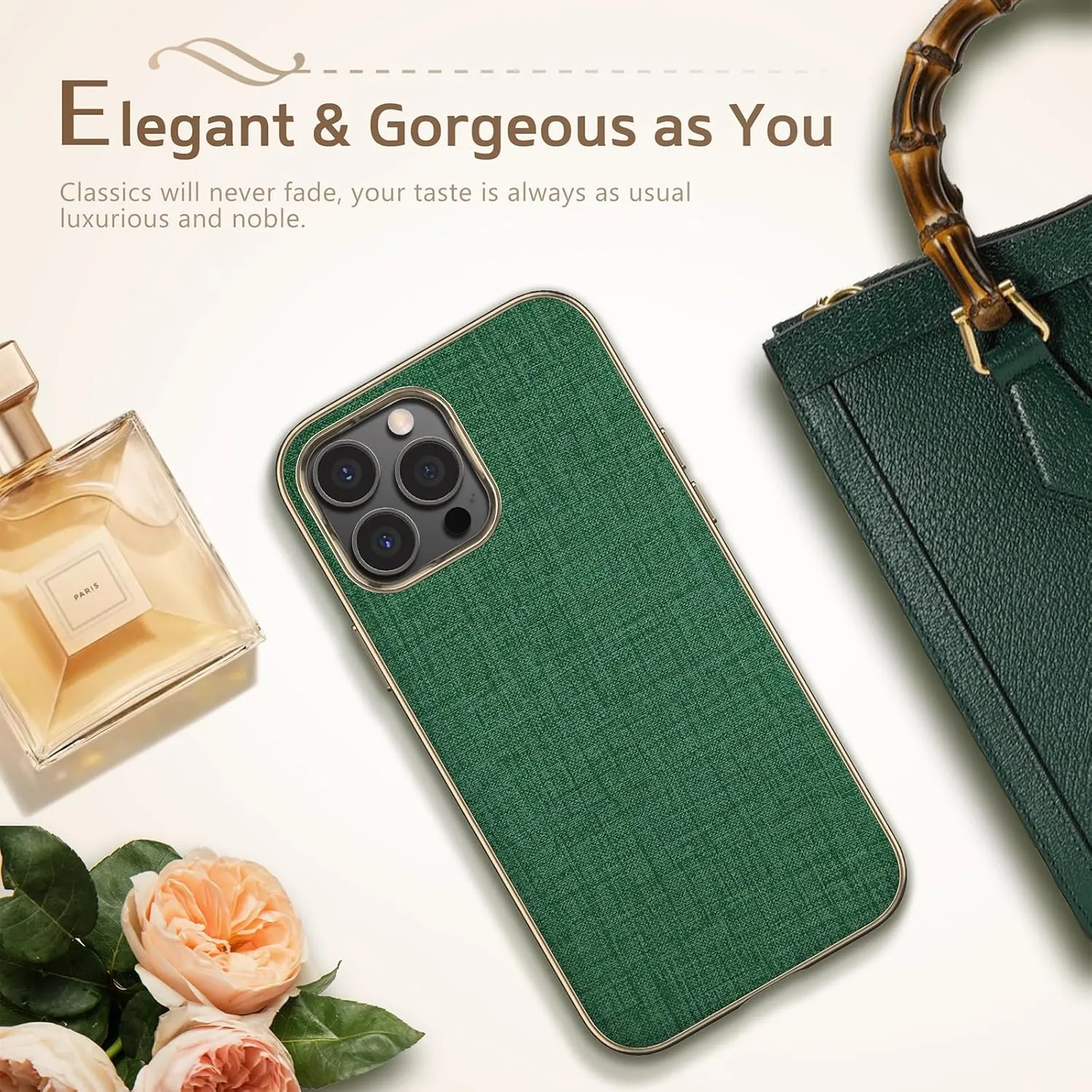 LOHASIC for iPhone 14 Pro Max Case, Fabric Pattern Business Classic Elegant Cover Shockproof Protective Men Women Durable Phone Cases Compatible with iPhone 14 Pro Max - Fabric Green