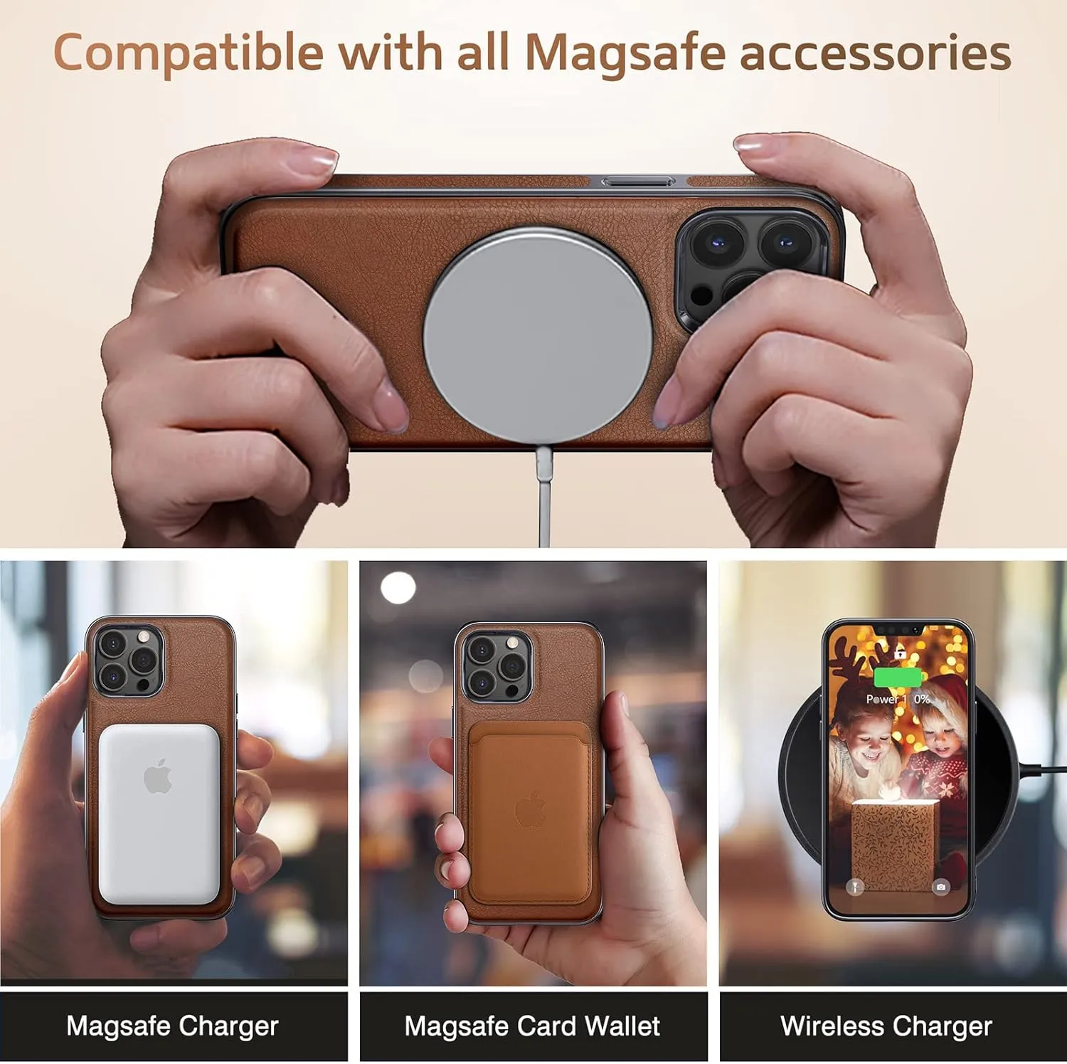 LOHASIC Magnetic Designed for iPhone 13 Pro Max Case, Luxury Elegant Leather [Compatible with MagSafe] Protective Phone Cases for iPhone 13 Pro Max 6.7 inch - Brown
