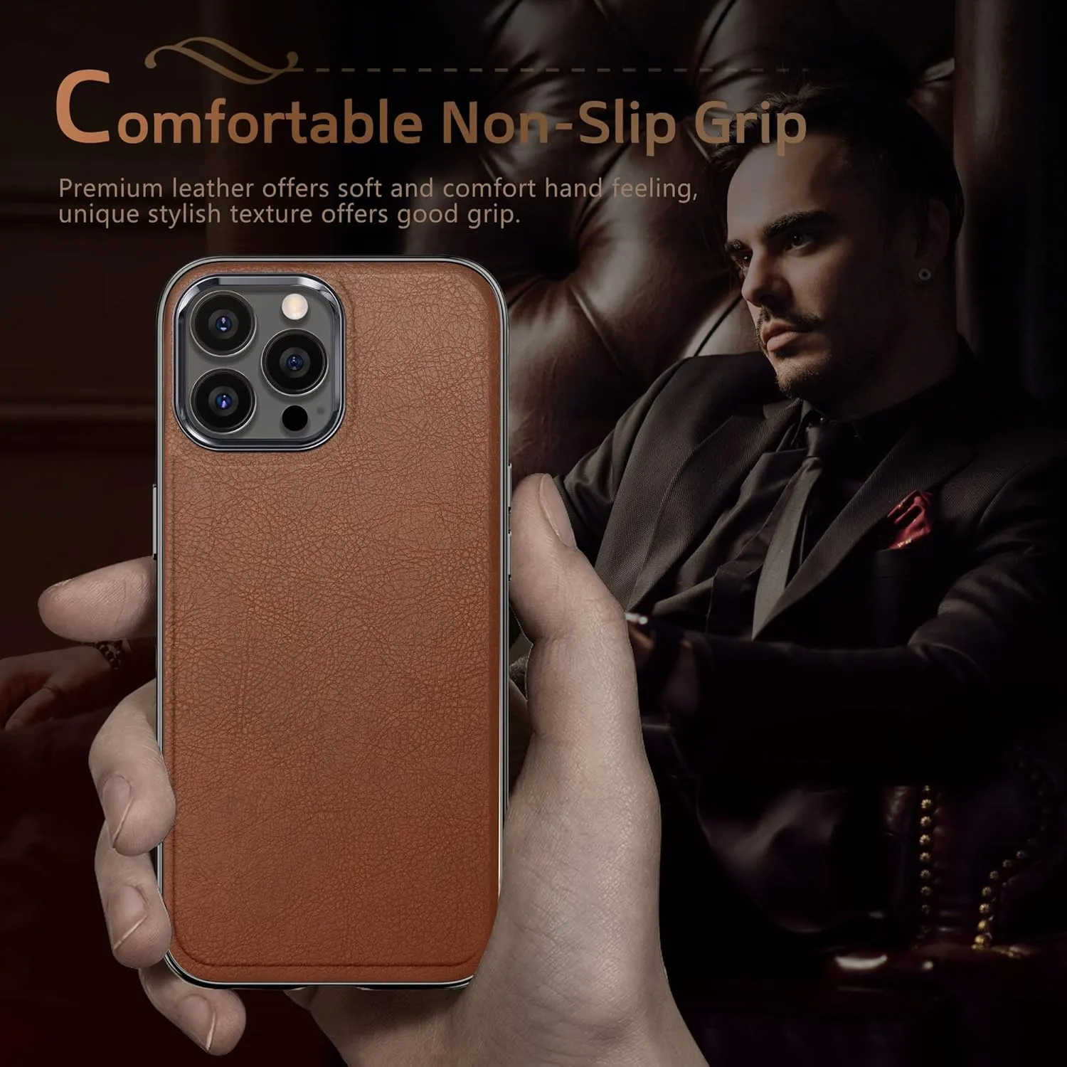 LOHASIC Magnetic Designed for iPhone 13 Pro Max Case, Luxury Elegant Leather [Compatible with MagSafe] Protective Phone Cases for iPhone 13 Pro Max 6.7 inch - Brown