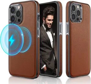 LOHASIC Magnetic Designed for iPhone 13 Pro Max Case, Luxury Elegant Leather [Compatible with MagSafe] Protective Phone Cases for iPhone 13 Pro Max 6.7 inch - Brown