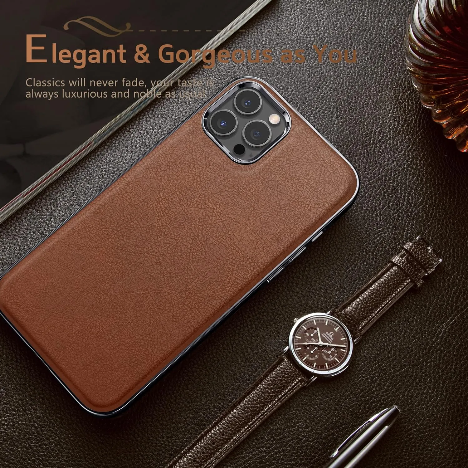 LOHASIC Magnetic Designed for iPhone 13 Pro Max Case, Luxury Elegant Leather [Compatible with MagSafe] Protective Phone Cases for iPhone 13 Pro Max 6.7 inch - Brown