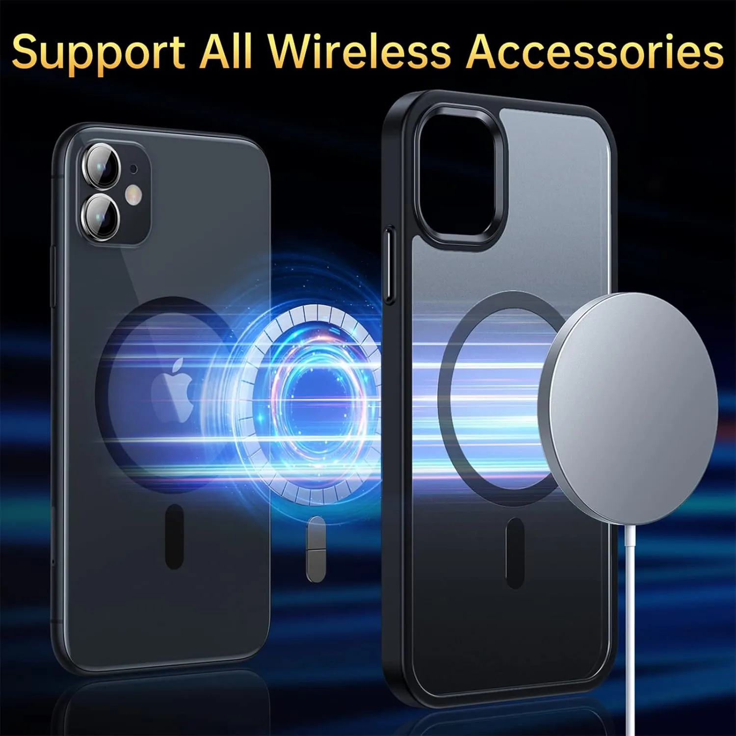 Magnetic for iPhone 11 Case, [Military Grade Drop Tested] [Compatible with MagSafe] Shockproof Translucent Hard Back Soft Slim Protective Case for iPhone 11, Black