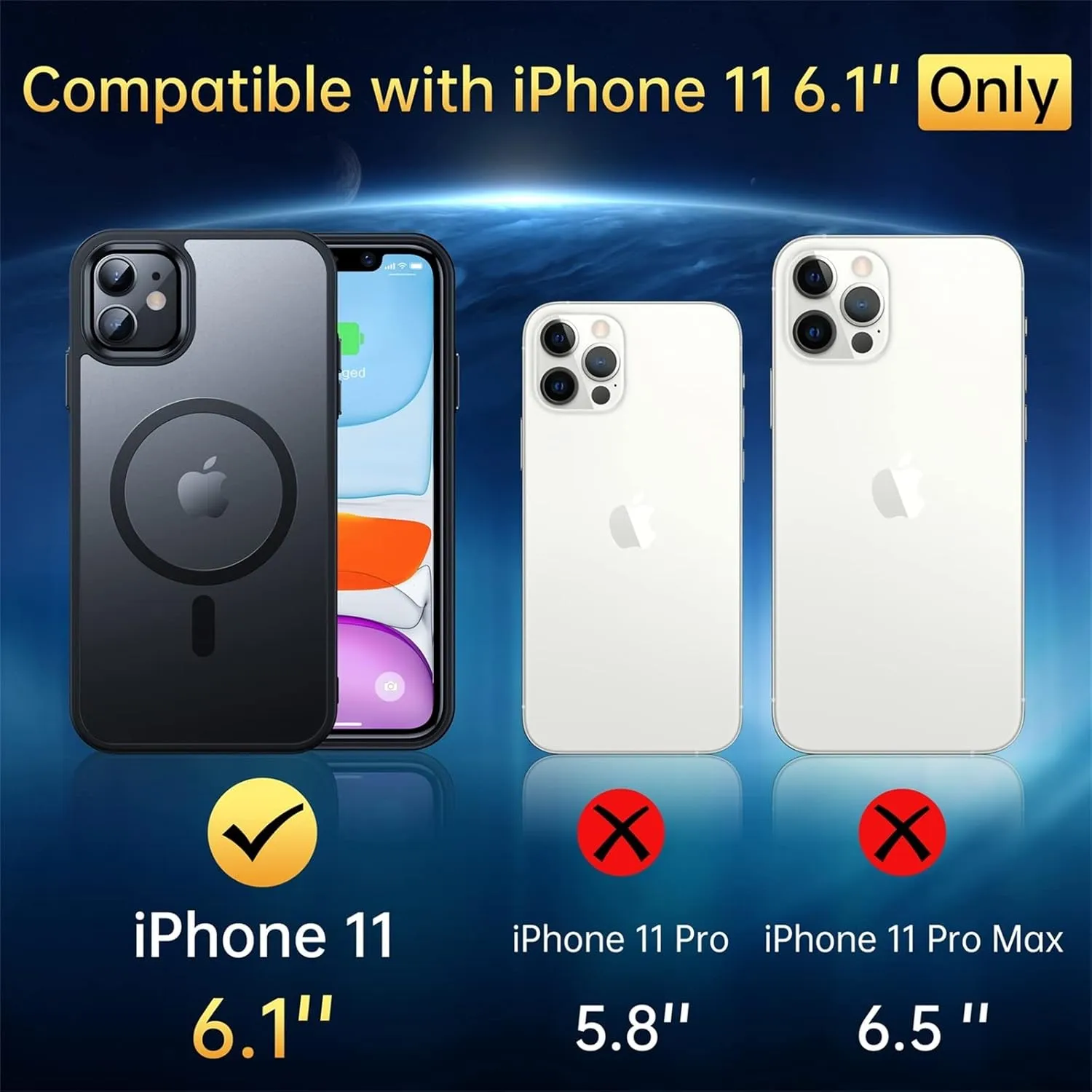 Magnetic for iPhone 11 Case, [Military Grade Drop Tested] [Compatible with MagSafe] Shockproof Translucent Hard Back Soft Slim Protective Case for iPhone 11, Black