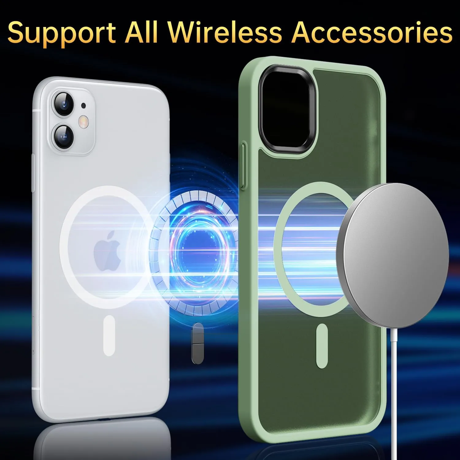 Magnetic for iPhone 11 Case, [Military Grade Drop Tested] [Compatible with MagSafe] Shockproof Translucent Hard Back Soft Slim Protective Case for iPhone 11, Matcha Green