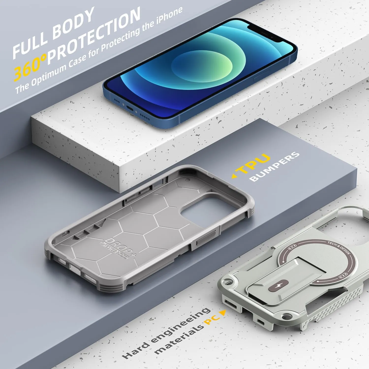 Magnetic for iPhone 12 Case iPhone 12 Pro case with Stand. [Compatible with MagSafe] Built-in Kickstand. Rugged Protection Heavy Duty Shockproof Case for iPhone 12/iPhone 12 Pro. (Grey)