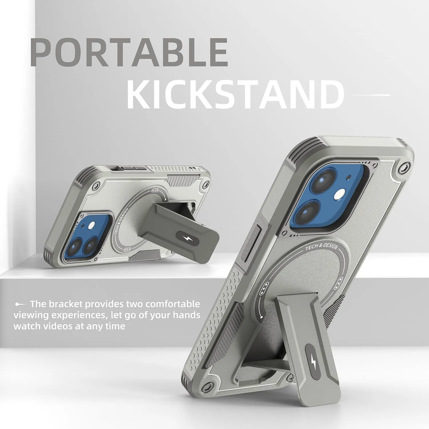 Magnetic for iPhone 12 Case iPhone 12 Pro case with Stand. [Compatible with MagSafe] Built-in Kickstand. Rugged Protection Heavy Duty Shockproof Case for iPhone 12/iPhone 12 Pro. (Grey)