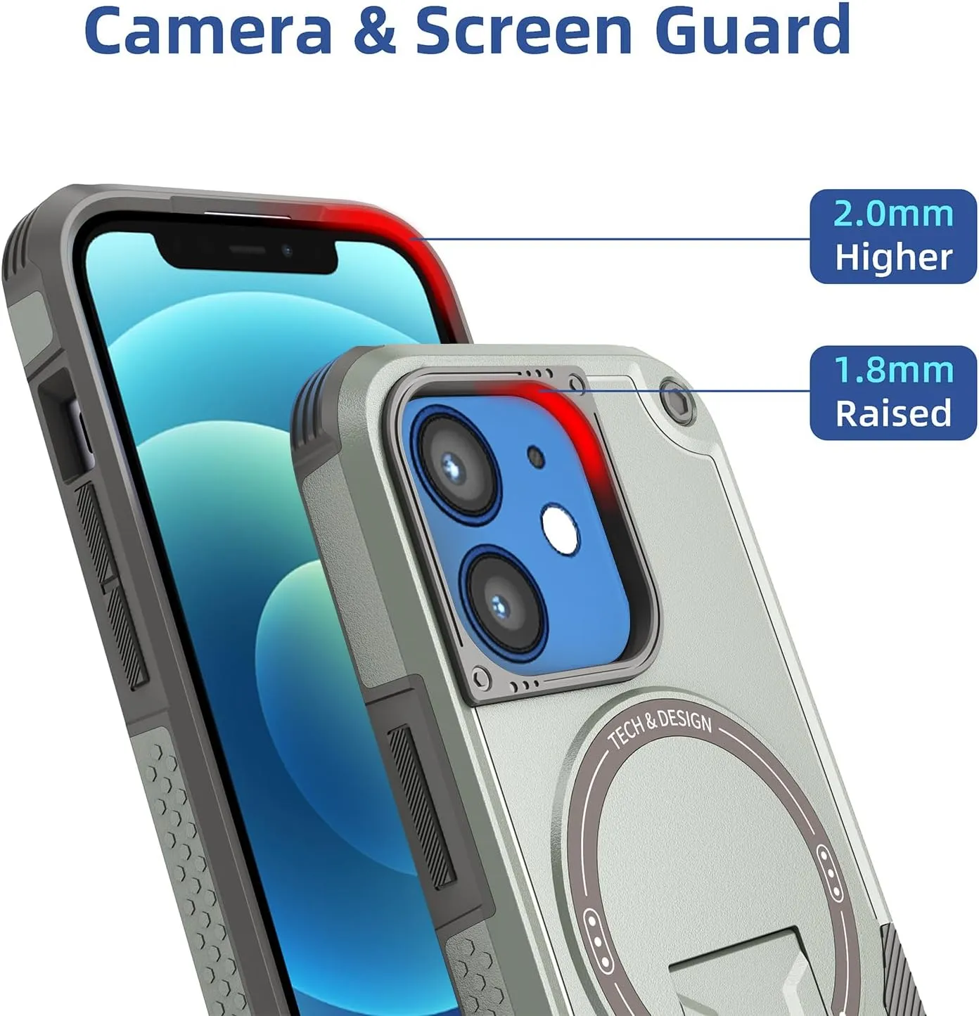 Magnetic for iPhone 12 Case iPhone 12 Pro case with Stand. [Compatible with MagSafe] Built-in Kickstand. Rugged Protection Heavy Duty Shockproof Case for iPhone 12/iPhone 12 Pro. (Grey)