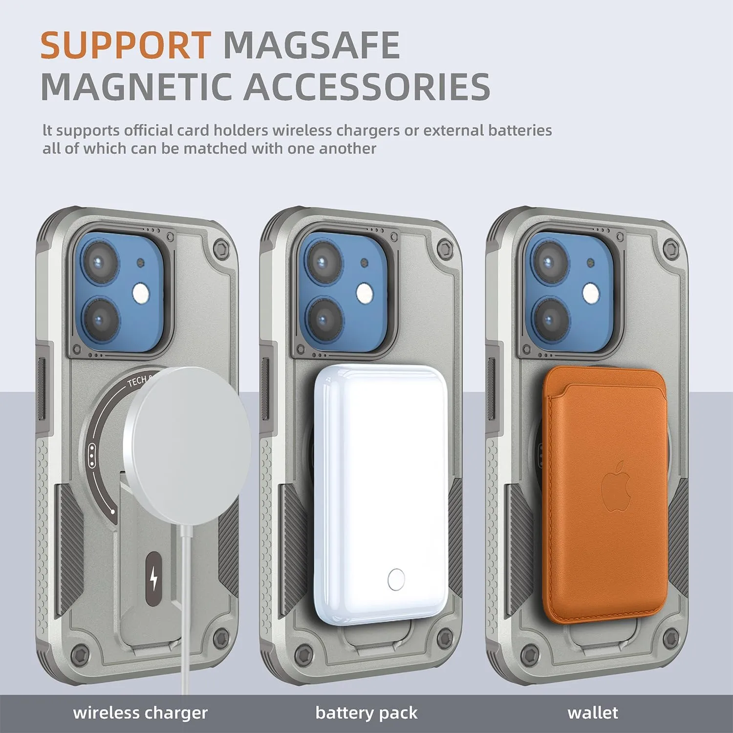Magnetic for iPhone 12 Case iPhone 12 Pro case with Stand. [Compatible with MagSafe] Built-in Kickstand. Rugged Protection Heavy Duty Shockproof Case for iPhone 12/iPhone 12 Pro. (Grey)
