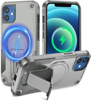 Magnetic for iPhone 12 Case iPhone 12 Pro case with Stand. [Compatible with MagSafe] Built-in Kickstand. Rugged Protection Heavy Duty Shockproof Case for iPhone 12/iPhone 12 Pro. (Grey)
