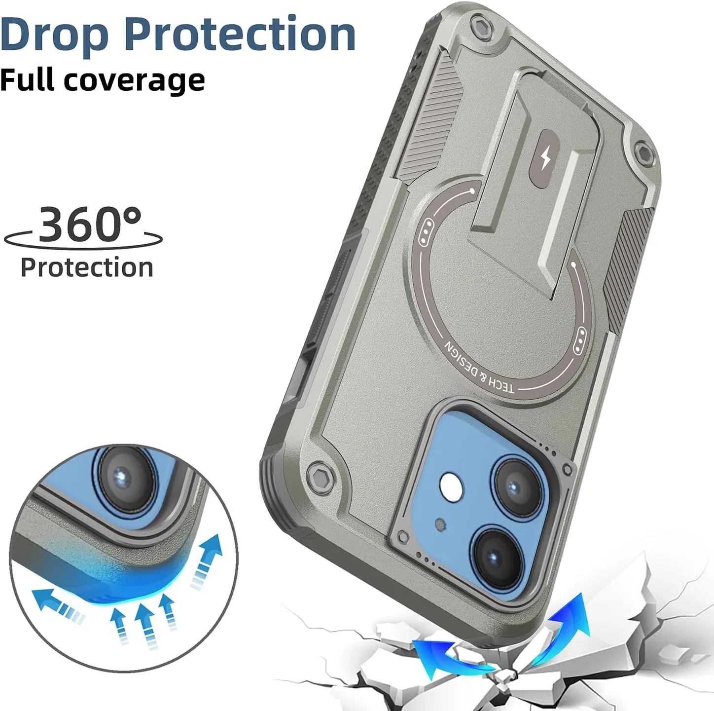 Magnetic for iPhone 12 Case iPhone 12 Pro case with Stand. [Compatible with MagSafe] Built-in Kickstand. Rugged Protection Heavy Duty Shockproof Case for iPhone 12/iPhone 12 Pro. (Grey)